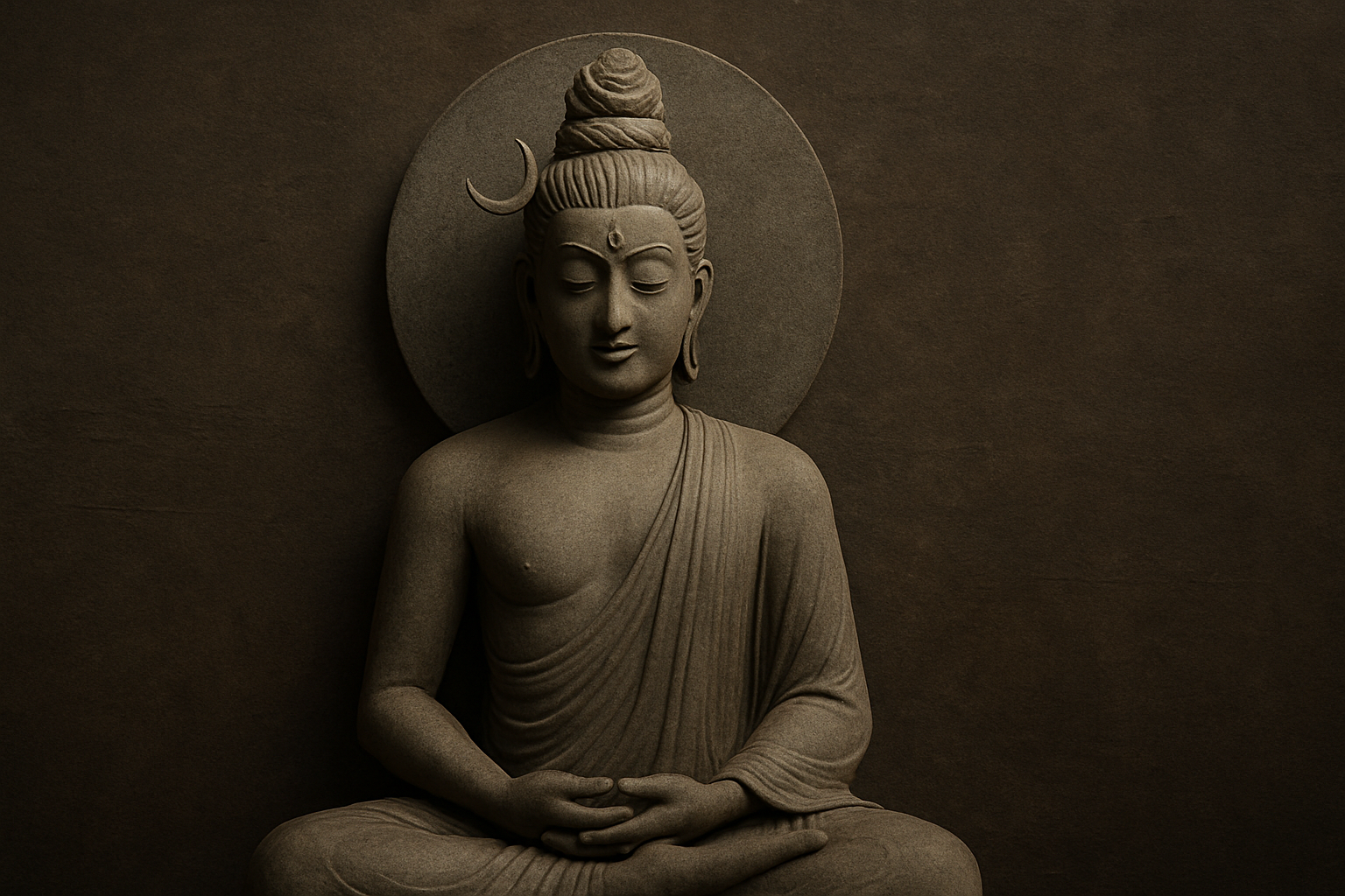 ध्यानमग्न मुद्रा में एक जटाजूटधारी योगी, जो शिव और बुद्ध दोनों की सांस्कृतिक प्रतीकात्मकता को दर्शाता है।